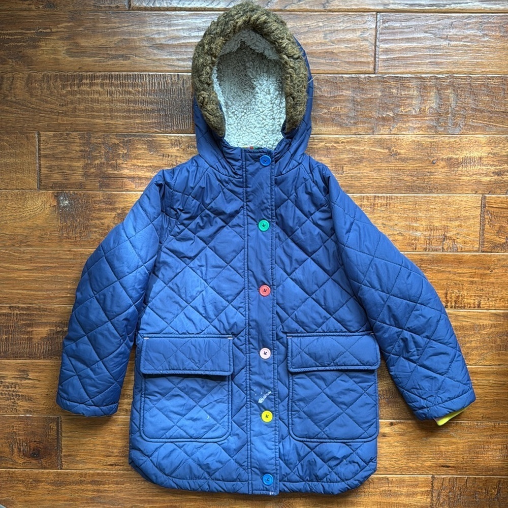Boden Longline Quilted College Navy Puffer Waterproof Parka Coat, Kids Size 6/7